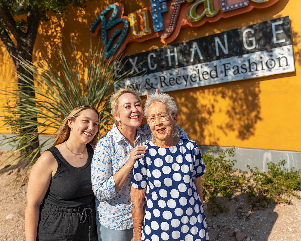 Melissa, Rebecca, and Kerstin standing outside buffalo exchange tucson