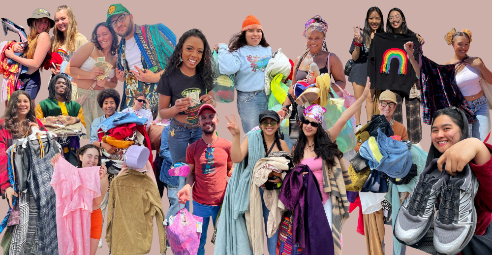 collage image of diverse shoppers holding $1 sale items