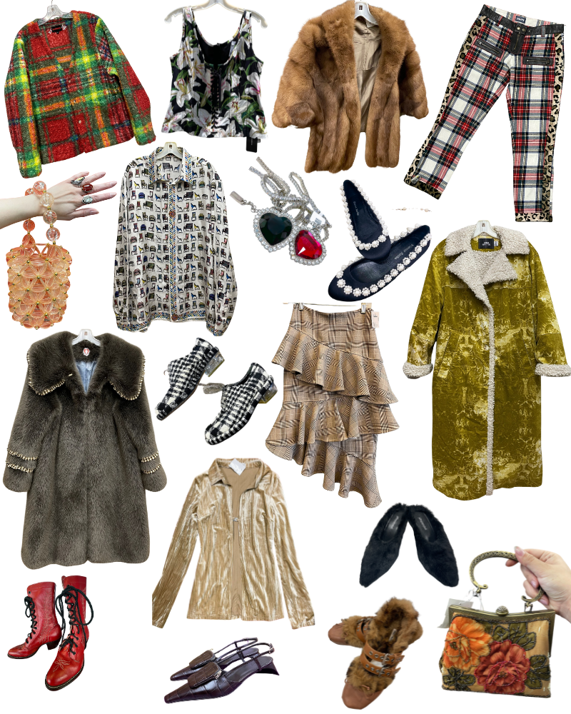 collage of clothing items